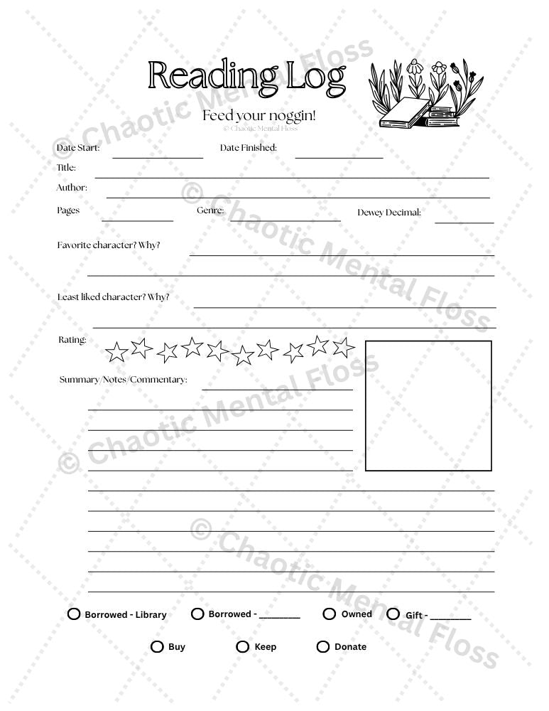 Printable Reading Log (V)